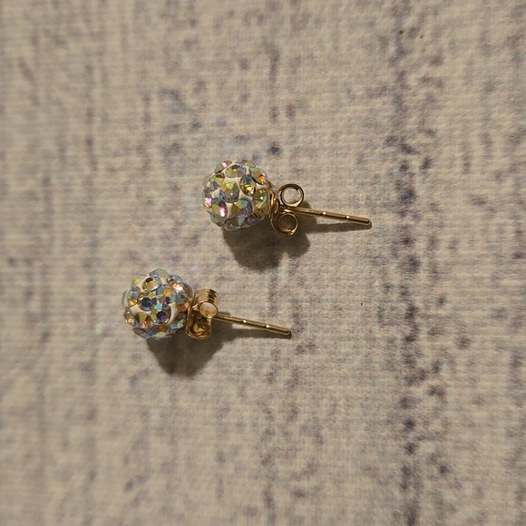 14kt Yellow Gold Stud Earrings w/ AB Crystals by Swarovski NEW - Picture 3 of 7
